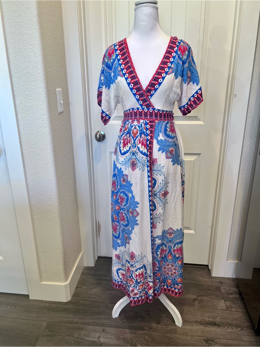 Flying Tomato Printed Paisley Floral Criss Cross Tassel Tie Back Dress Sz Small - Picture 2 of 12
